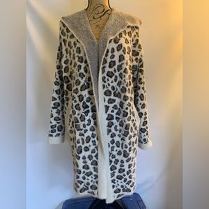 Michelle Nicole Leopard Animal Print Soft Cozy Hooded Pockets Duster Cardigan S